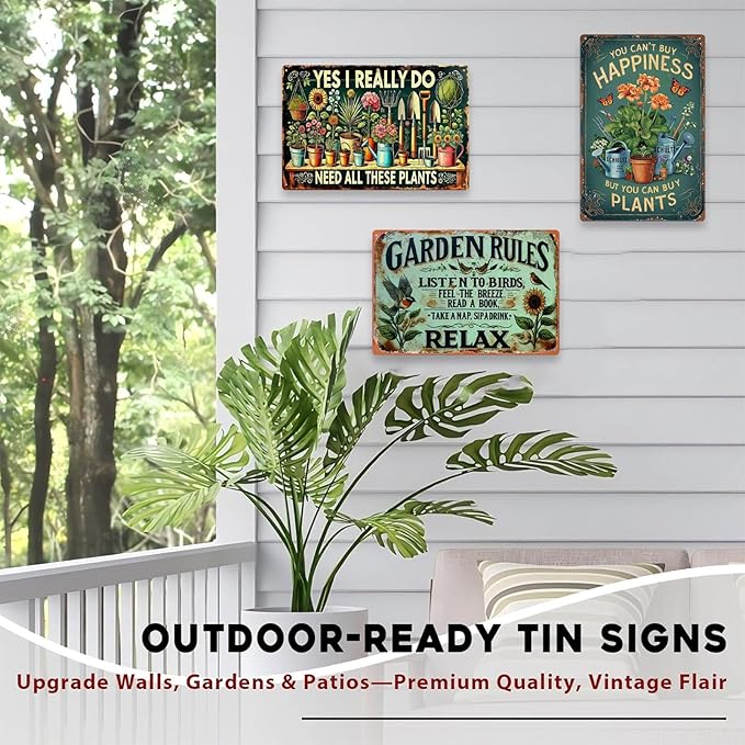 Garden Signs Vintage Metal Sign, Retro Garden Signs for Outside Home Gardening Greenhouse Yard Outdoor Decor 8x12 Inch