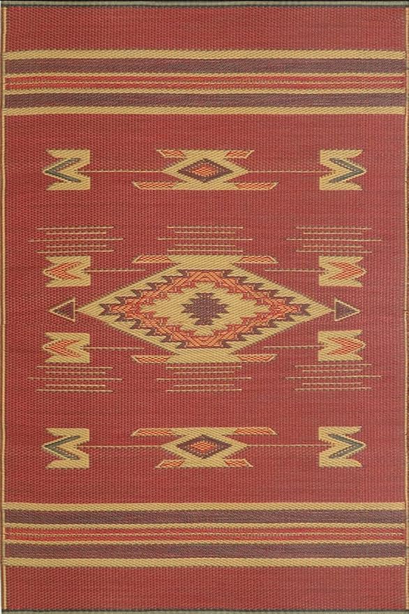 Mad Mats Traditional Outdoor Rug, Reversible Plastic Mat (5' x 8', Navajo - Dark Red)