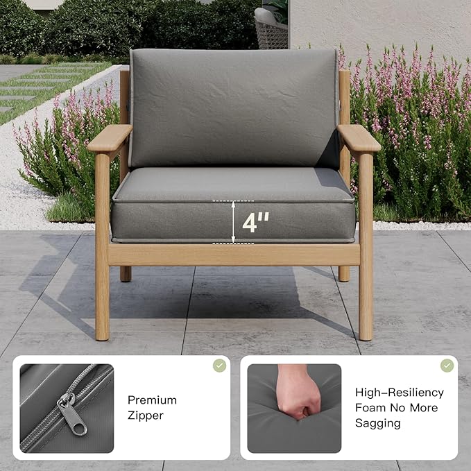Patio Furniture Replacement Cushions for Outdoor Furniture Set of 4, Thick Patio Sofa Cushions for Outdoor Furniture, 9-Piece Splashproof Fade Resistant Cushions for Outdoor Couch, Grey