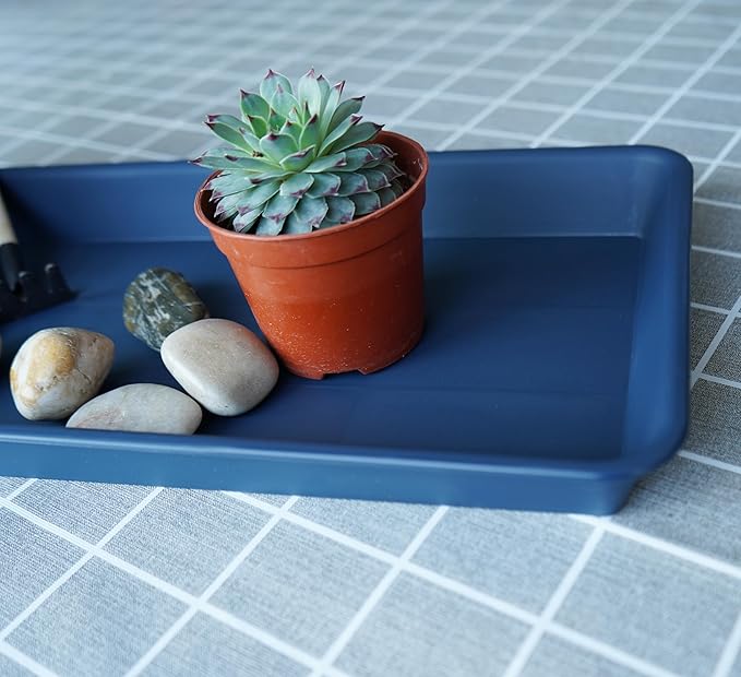2 Pack Plastic Plant Trays, Rectangular 14 inch, Indoor/Outdoor Plant Water Drip Trays for Flower Pot Planter, Windowsill (6.8 x 14.5'', Blue)