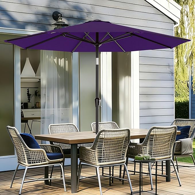 AreShark 9 FT Patio Umbrella for Outdoor, Outdoor Table Umbrella with Push Button Tilt and Crank, Outdoor Patio Umbrellas with 8 Sturdy Ribs for Market, Garden, Pool (Dark Purple)