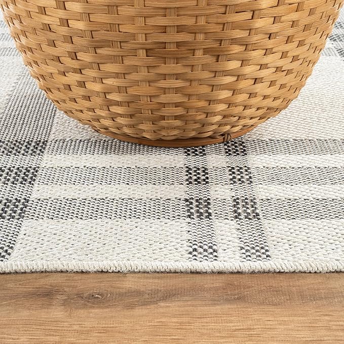 CAMILSON Easy Jute Rug 5x7, Indoor Outdoor Off-White Color Fiber Area Rugs for Living Room Patio and Kitchen Rug Checkred Boho Woven Design, Easy-Cleaning, Washable Outside Carpet (5 x 7)