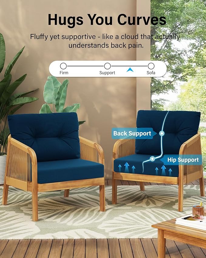 YEFU 24x24 Outdoor Cushions for Patio Furniture: Waterproof Fade Resistant Outdoor Seat Cushions Set of 2 - Olefin Deep Seat Paio Cushion Pads Replacement with Ties for Chair Sofa Couch(Navy)