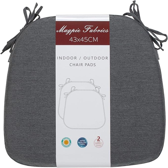 Magpie Fabrics 17"x16"x2" U-Shape Chair Cushions with Ties 4 Count, Outdoor Indoor Waterproof All Weather Seat Pads Decoration for Patio Garden Dining Office - Dark Gray