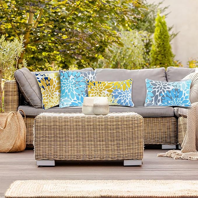 JMGBird Water-Resistant Outdoor Pillows Set of 2, 18x18 inch Durable Sky Blue Mandala Pattern Throw Pillows with Inserts for Patio Furniture