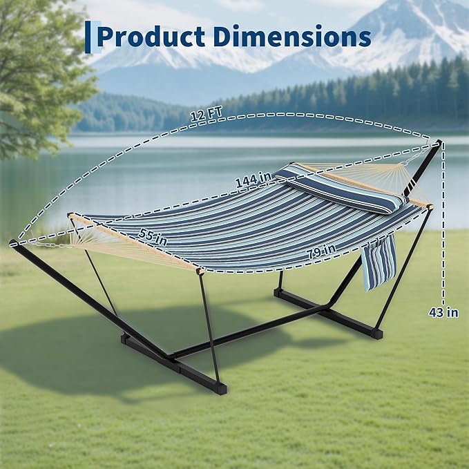 GarveeLife Outdoor Double Hammock with Heavy Duty Adjustable Steel Stand, Portable 2 Person Hammock for Patio Garden Beach Backyard