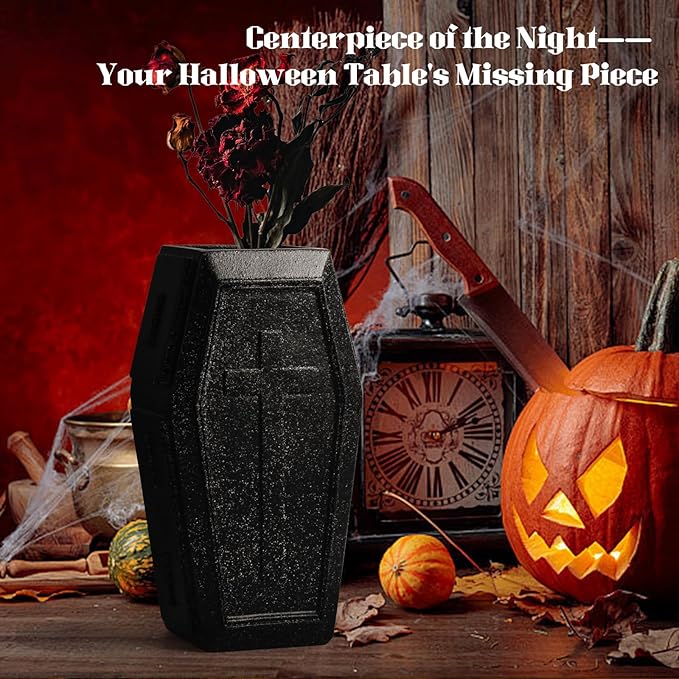 Coffin Vase for Flowers Gothic Home Decor Large Vase Makeup Brush Holder Planters for Indoor Plants Goth Room Decor Gothic Gifts (Black Stone,Large)