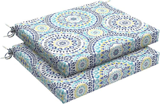 LVTXIII Outdoor Seat Cushions Set of 2 Square Corner Chair Cushions with Ties, Patio Chair Pads for Home Office and Patio Garden Furniture Decoration 18.5"x16"x2", Delancey Lagoon
