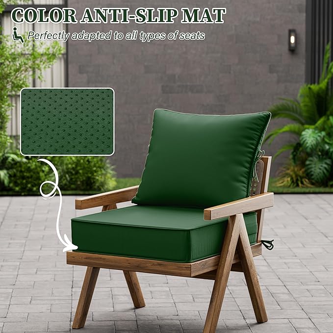 Outdoor Seat Cushion Set 19 L × 19 W × 4 H Inch Waterproof & Fade Resistant Patio Furniture Cushions with Removable Cover with Handle and Straps for Sofa Chairs, Chairs