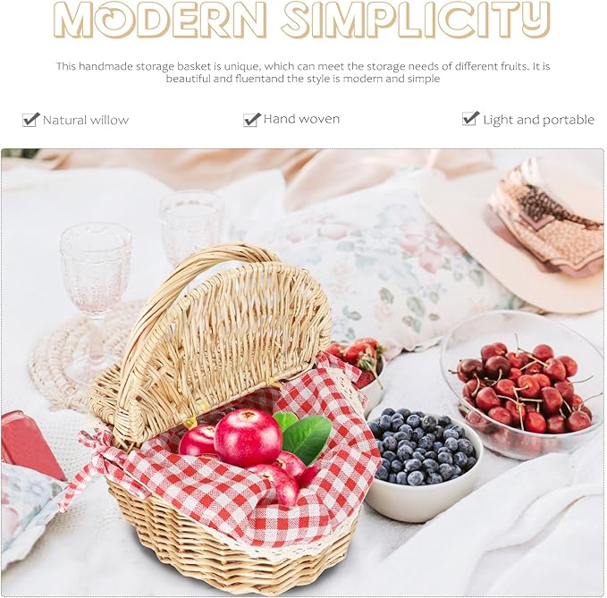 Toyvian Rattan Picnic Basket with Lid Small Wicker Lunch Basket Oval Outdoor Storage for Picnic and Garden Use 10.2X7X6 Inches