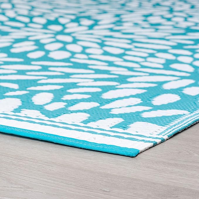 Tayse Nuala Aqua Reversible Plastic Straw 9x12 Indoor Outdoor Rug for Patios Garden Picnic Camping Mats Waterproof and Washable
