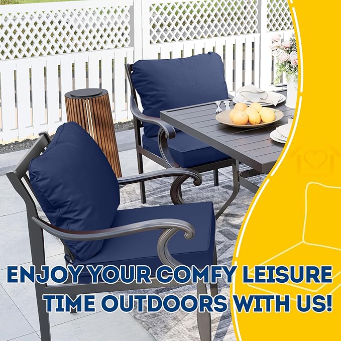 AAAAAcessories Outdoor Seat Cushions for Chairs, Fade-Resistant, Waterproof Patio Furniture Replacement Cushions, 19" x 19" x 3" + 19" x 17", Set of 2, Navy Blue