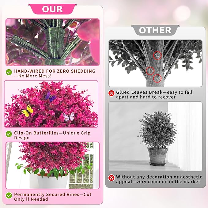 Artificial Topiary Tree with Eucalyptus, Set of 2 UV Resistant Fake Evergreen Shrubs with Ground Spike for Porch, Artificial Plants for Outdoor Indoor Garden Planters, Lifelike Decor