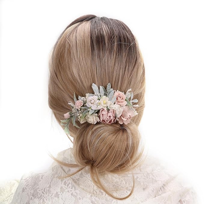 Blush Pink Floral Hair Comb with Baby's Breath Dried Flower Bridesmaids Hair Clips Garden Wedding Hair piece Photo Prop