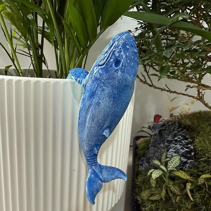 Whale Figure Plant Pot Hanger, Turtle Flower Pot Hugger, Resin Tortoise Statue, Funny Pot Huggers for Planters, Cute Climbing Tortoise Flower Pot Hugger, Garden Fence Balcony Patio Yard (WHALE)
