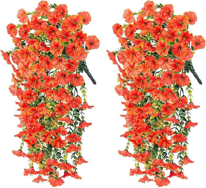 Ochine 2Pcs Artificial Hanging Flowers Plants for Outdoor Fall Decoration, Artificial Hanging Fall Flowers Realistic Faux Flowers for Planter Patio Porch Garden Autumn Harvest Thanksgiving Home Decor