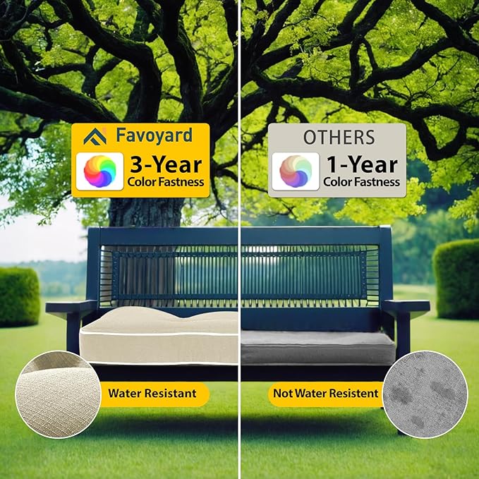 Favoyard Indoor/Outdoor Bench Cushion 36 x 14 Inch Waterproof & 3-Year Fade-Resistant Patio Furniture Cushions for Garden Porch Swing Chair Tufted Pad for Sofa Couch Seat with Ties, Beige