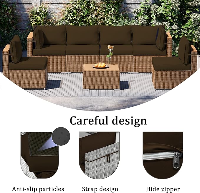 14 Pieces Outdoor Sectional Replacement Cushions for Patio Furniture, 4in Thick Outdoor Sofa Cushions for 6 Seat, Waterproof Deep Seat Couch Patio Cushion Set (Coffee Color)