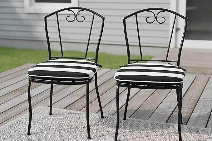 Magpie Fabrics Outdoor/Indoor 17"x16"x2" Chair Cushions with Ties Set of 2, Waterproof All Weather U-Shape Seat Pads Decoration for Patio Garden Furniture Home Office (Black White)