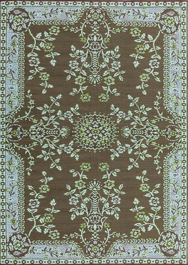 Mad Mats Traditional Outdoor Rug, Reversible Plastic Mat (6' x 9', Oriental Garland - Teal/Brown)