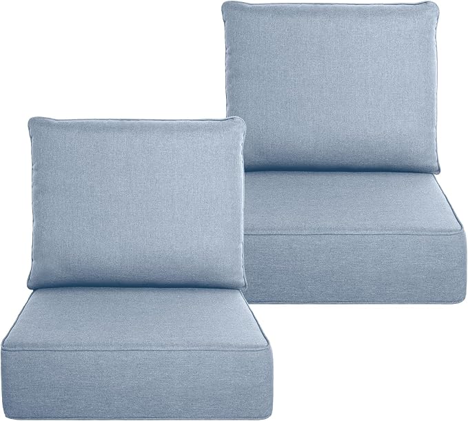 Belord Luxury 6" Thick Outdoor Cushion 2 Set - 22 x24 Inch 28D Sponge Filling Fade-Resistant Chair Cushion, Spill Proof Removable Patio Furniture Replacement Cushion for Sofa Bench Swing - Baby Blue