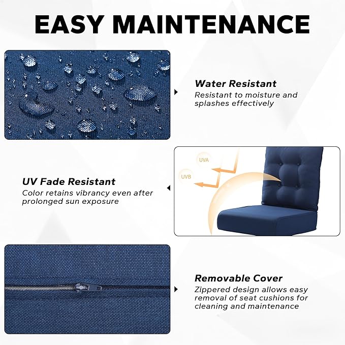 Joyside Outdoor Chair Cushions Set, 22x25/22x24 Inch Patio Furniture Cushions, 6’’ Thick, Water Resistant & Fade Resistant, Outdoor Replacement Cushions for Seat and Sofa