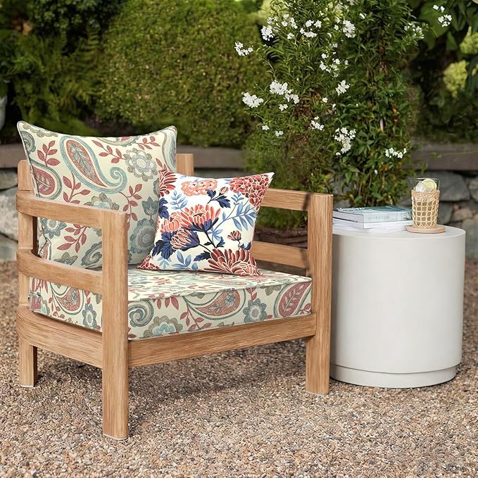 Outdoor Deep Seat Cushion Set, Water Repellent 24"x24" Patio Thick Cushions Replacement with Seat & Back Pillow for Patio Sofa, Wicker Chair, Couch - Paisley Vintage