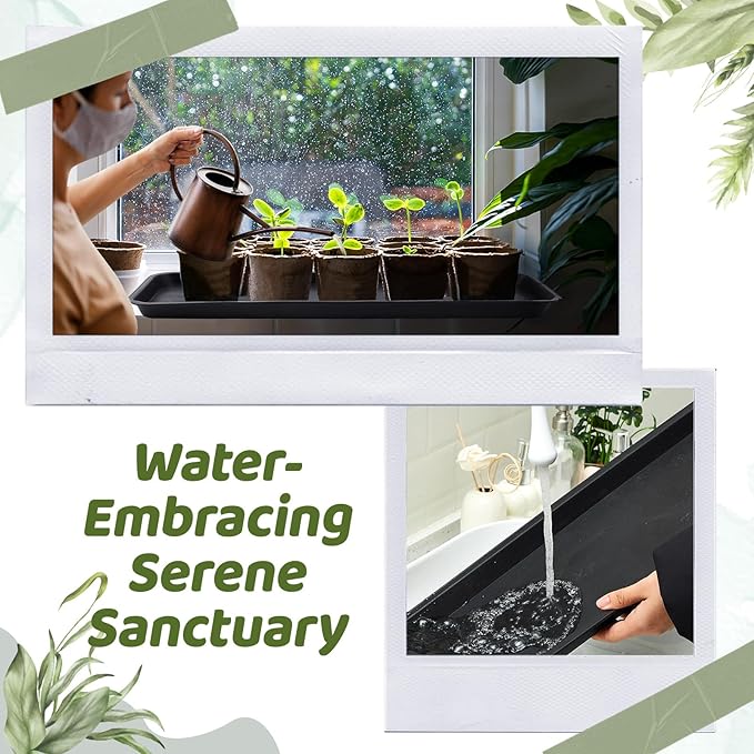 4 Pack Black 30 x 9.8 x 1.2 Inch Rectangle Plant Saucer Large Plastic Plant Tray Water Drip Trays for Windowsill Flower Pot Planter Drainage Germination Garden Outdoor Indoor Use
