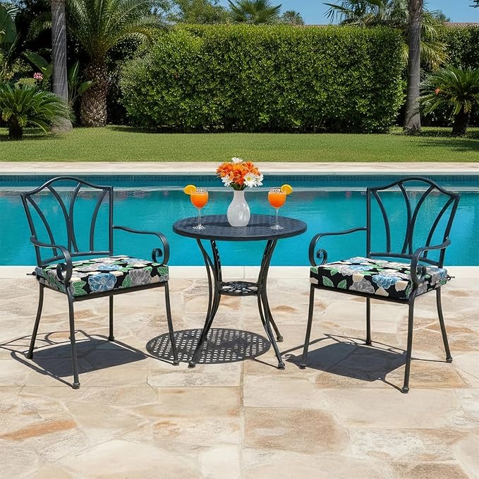 LVTXIII Outdoor Chair Cushions, Water Repellent Patio Furniture Cushions Outdoor Chair Pads with Ties for Dining Chairs and Garden Furniture, 22"x22"x3" Set of 2, Peony Garden