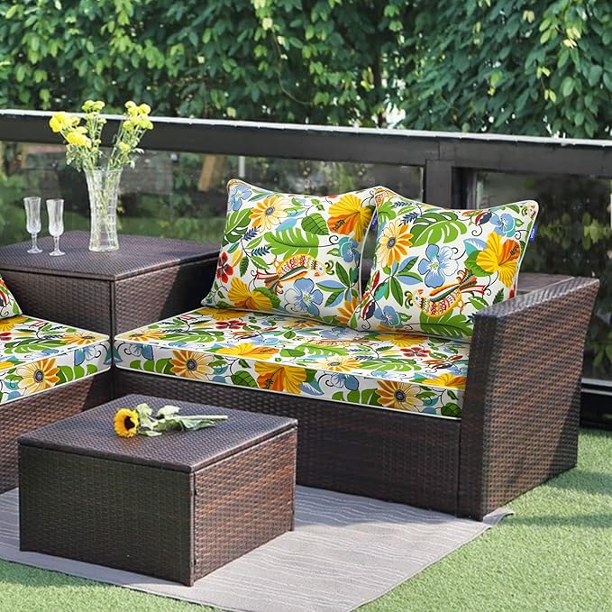 Outdoor Loveseat Cushion Set 44''x24'', Outdoor Cushions for Patio Furniture with Fastness Cover, Water Repellent Outdoor Seat Cushion and Couch Back Cushions for Bench, Swing (Flower World, 2 Sets)