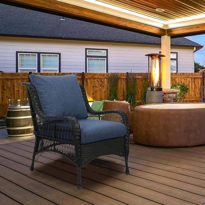 Aoodor 21" x 21" Patio Deep Seat Cushion Set, Water Resistant & Fade Resistant Outdoor Furniture Cushions with Adjustable Straps for Patio, Deck, Garden, Set of 2, Navy Blue