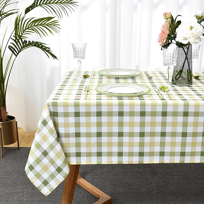 Waterproof Plaid Tablecloth Fabric - Oblong 52x70 Inch Classic Buffalo Tartan Table Cloth for Indoor/Outdoor Use - Washable Table Cover for Dinner, BBQs, and Parties