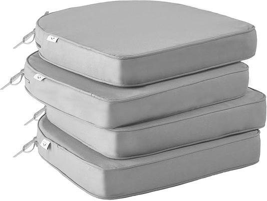 Outdoor Chair Cushions Set of 4 -Waterproof Outdoor Seat Cushions for Patio Furniture, Patio Chair Cushion with Handle and Ties, Round Out Door Chair Pads,19" x 19" x 3", Grey