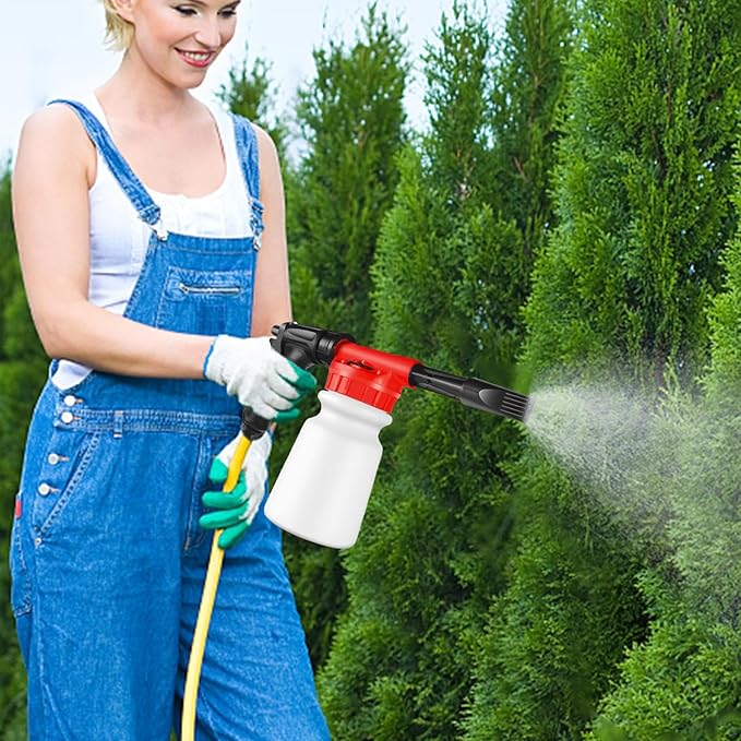 Foam Cannon - 1L Handheld Pressurized Sprayer, Garden Foaming Sprayer, Soap Washer Tool | Car Cleaning Hose Attachment, Automobile Detailing Accessory, Use for Home Driveway Garage Washing
