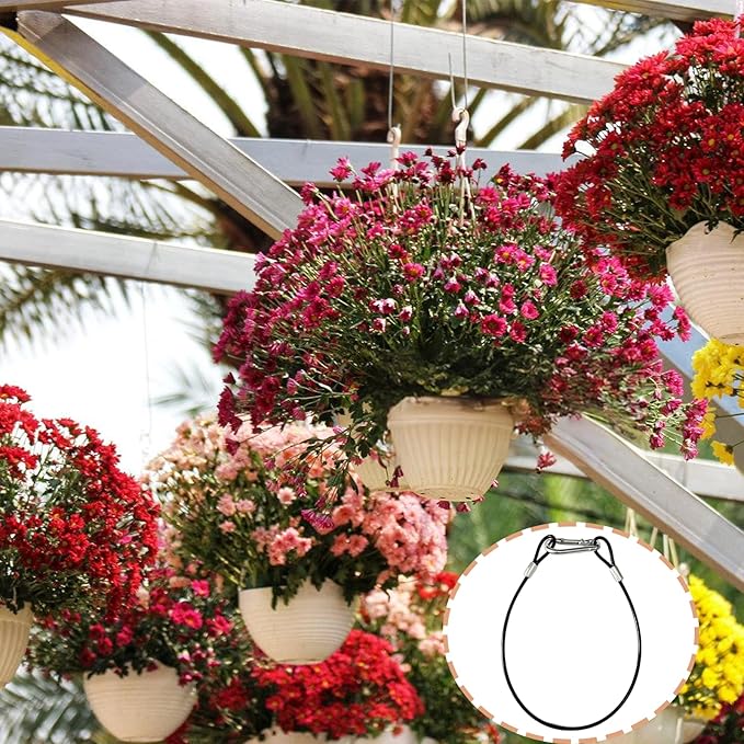 6 Piece Hanging Steel Cable with Loop Hooks 18 Inch Suspension Chain Rope for Bird Feeders Trees Planters Lanterns Outdoor Camping Yard Decor Black