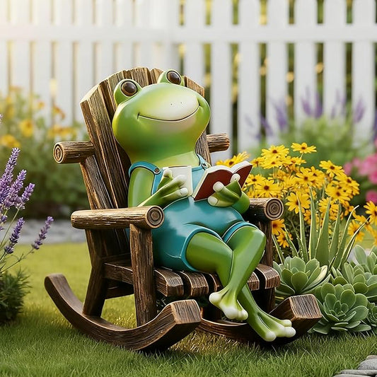 Flytime Frog Garden Decor, Outdoor Garden Statue,Frog on Rocking Chair,Suitable for Indoor and Outdoor Patios, Gardens, Flowers, and Lawns, A Whimsical Decoration(Coffee)