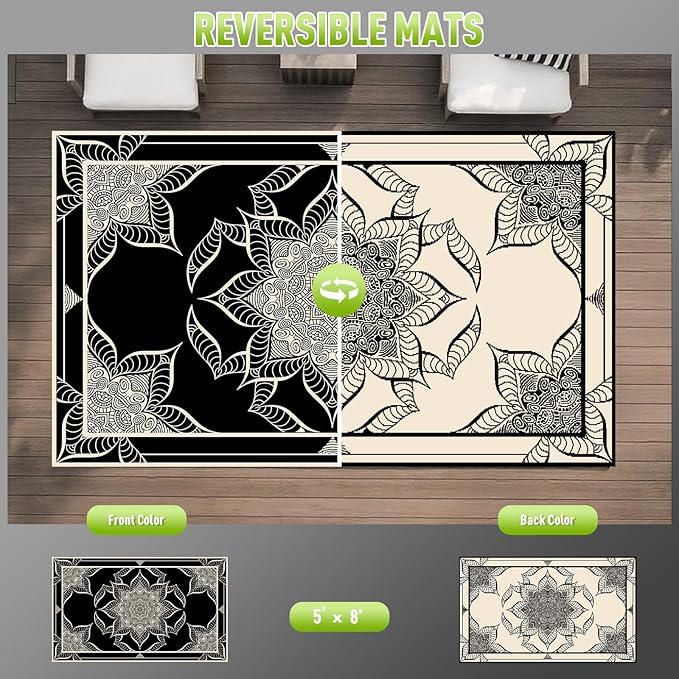 WILDROOTS 5x8 Feet Hepburn Flower Plastic Outdoor Rug, Stain Resistant Waterproof Reversible Outdoor Patio Rug, Fade Resistant Camping Rug