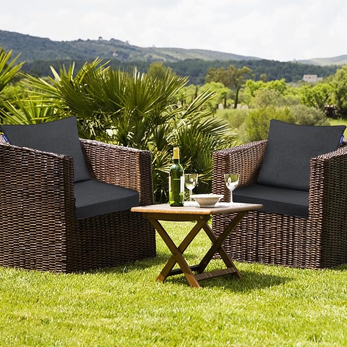 Deep Seat Cushions, Outdoor Cushions, Patio Furniture Cushions, Deep Seat & Back Cushion Patio Cushions for Backyard Couch Sofa Fade Resistant (24x24x4 inches 4 Sets, Black Grey)