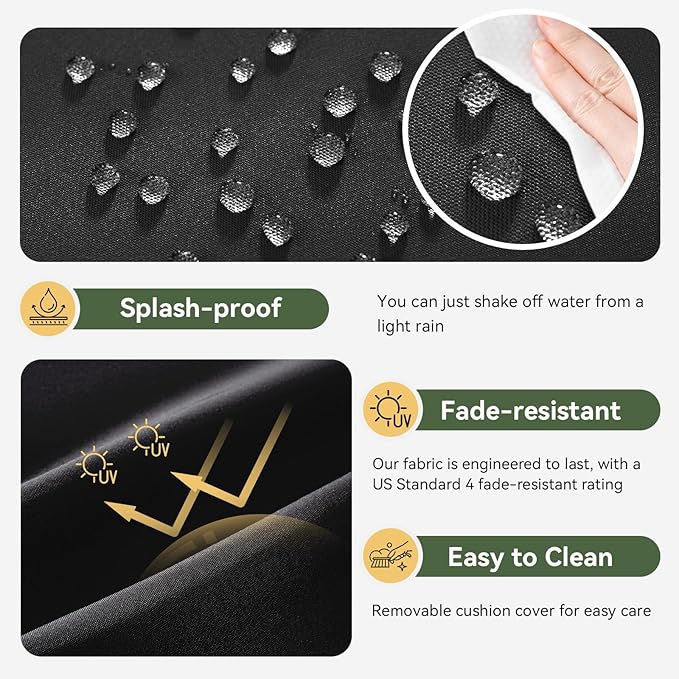 Aoxun Patio Furniture Cushions for Outdoor Furniture Set of 4, Thick Replacement Patio Couch Cushions for Outdoor Furniture, 7-Piece Splashproof Fade Resistant Outdoor Couch Cushions, Black