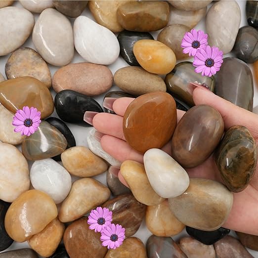 NUPICK 6lb River Rocks for Plants Indoor, 1-2Inch Mixed Pebbles for Vase Fillers, Decorative Gravel for Fish Tank, Natural Polished Stones for Succulent, Bonsai, Landscaping, Bird Baths