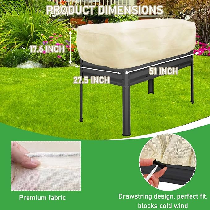 Plant Covers Freeze Protection 2 Pack Rectangular Planter Frost Fabric for Raised Beds with Drawstring 2.82oz/yd² Reusable Raised Beds Frost Cloth for Winter Outdoor Plants (Beige,for Cover a 4x2x1ft)