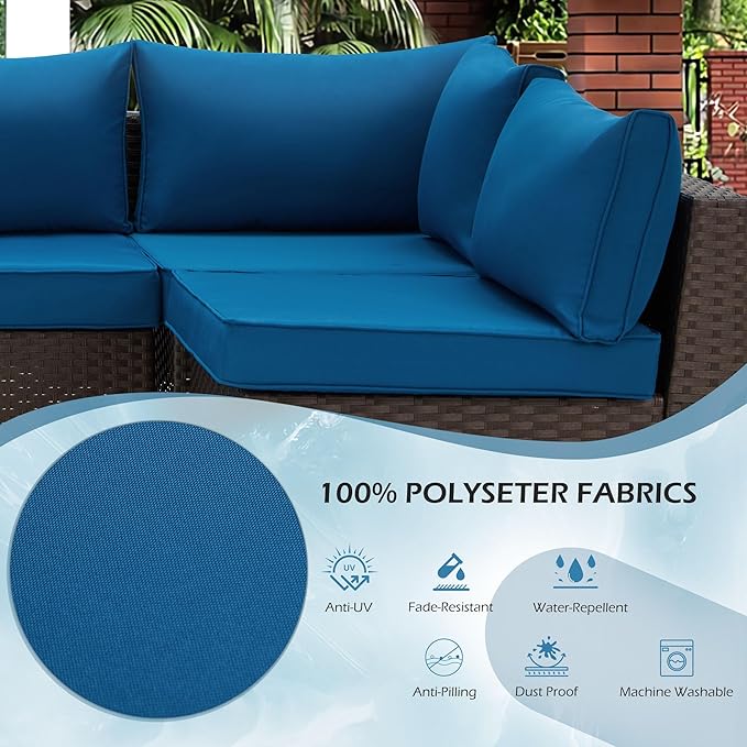 HOMREST Outdoor Replacement Cushions for Patio Furniture,Water-Repellent Sofa Cushion for 6-Seat Rattan Wicker Sectional Patio Conversation Sets,14-Piece Cushions Set for Outdoor Couch-Blue