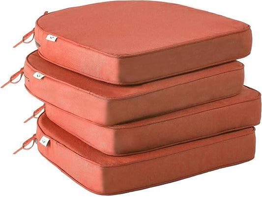 Outdoor Chair Cushions Set of 4 -Waterproof Outdoor Seat Cushions for Patio Furniture, Patio Chair Cushion with Handle and Ties, Round Out Door Chair Pads,17" x 16" x 2", Spice