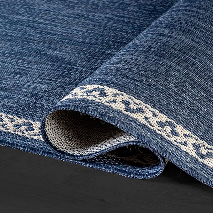 Washable Outdoor Rug 9x12 Modern Area Rugs Outdoor Carpets Bordered Pattern Non Shedding Waterproof Easy Clean Patio Deck Porch Living Room Bedroom Garden RV (9 X 12 Blue)