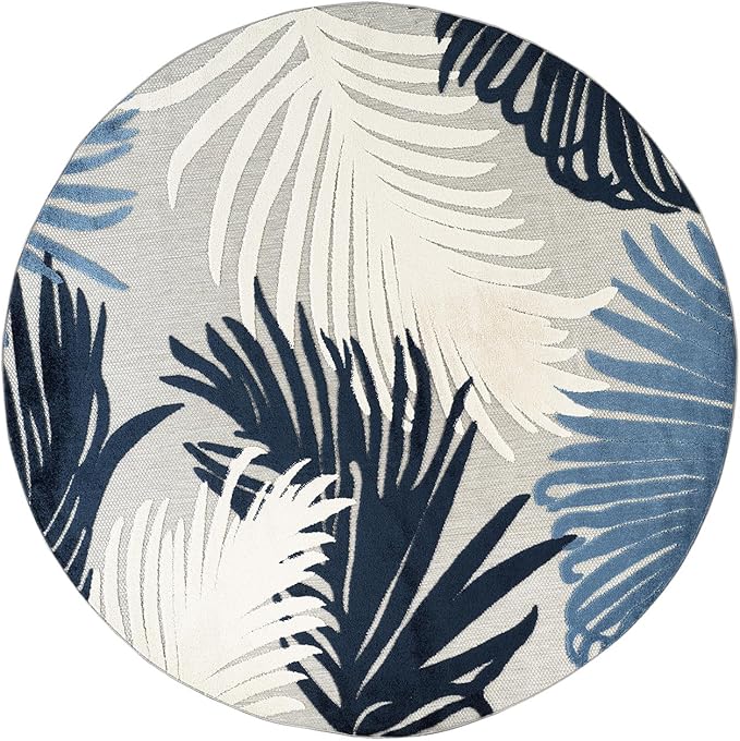 Rugshop Navy Lucca Contemporary Floral Indoor/Outdoor Round Area Rug Durable Polypropylene, Weather Resistant, Easy to Clean Perfect for Patio, Backyard, Deck and Outdoor Lounge 8' Round