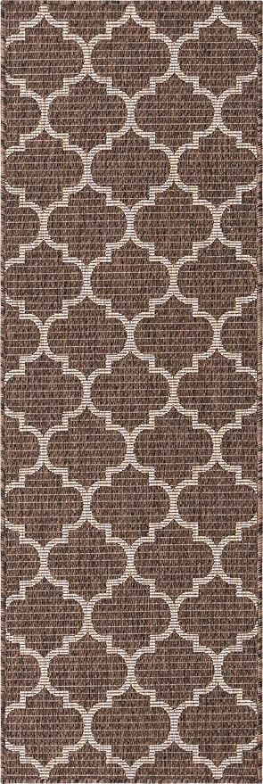 Unique Loom Outdoor Trellis Collection Area Rug (2' x 6' 1" Runner, Brown/ Ivory)
