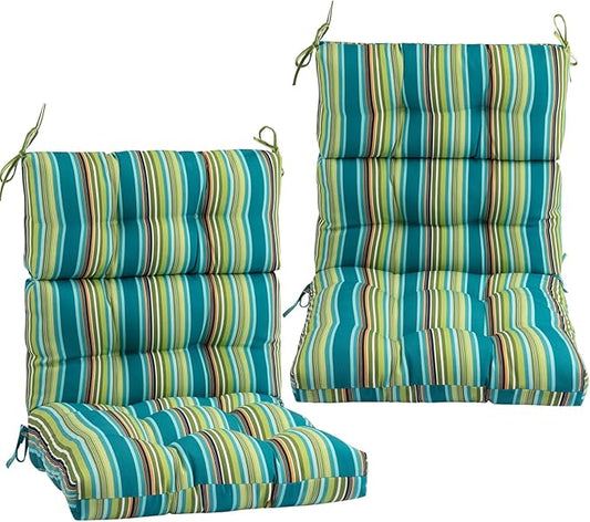 Outdoor High Back Chair Cushions Set of 2,Reversible Lawn Chair Cushion 44 x22 inch,Water Resistant Tufted Adirondack Chair Cushion,for Garden Rocking Chair,Patio Furniture(Green Stripe)