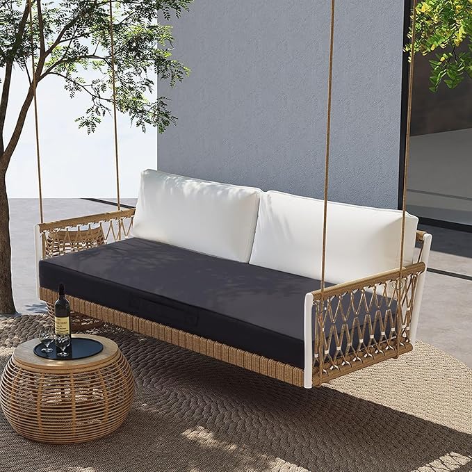 Outdoor Bench Cushion 4 inches Memory Foam Waterproof Patio Furniture Bench Cushion Porch Swing Cushion with Handle and Adjustable Strap, 48 x 18 Inch Dark Gray