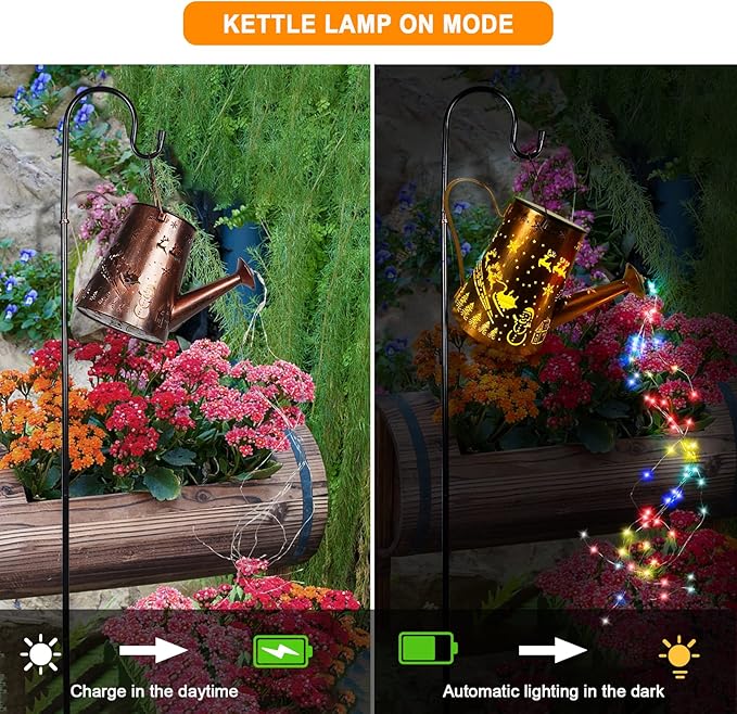 Solar Lights Outdoor Garden Decorations,Watering Can Landscape Light Large Hanging Waterfall Lantern ,Outside Waterproof Patio Decor Perfect Gardening Christmas Gift