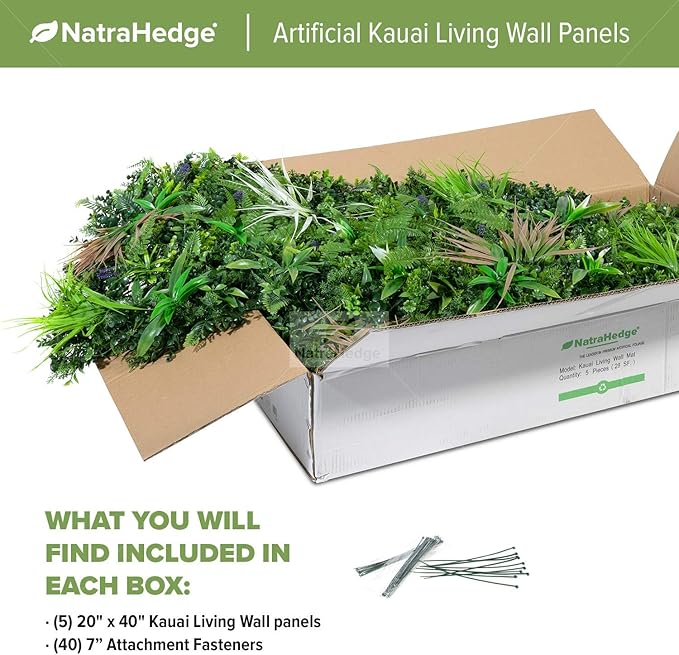 NatraHedge 20''X40'' Artificial Kauai Living Wall Grass Wall Decor, 5Pcs (28SqFt) Hedge Leaf Grass Panels for Indoor, Outdoor, Garden and Balcony Privacy Fence Screen